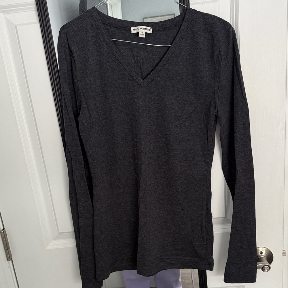 Charcoal Long Sleeve V-Neck Top